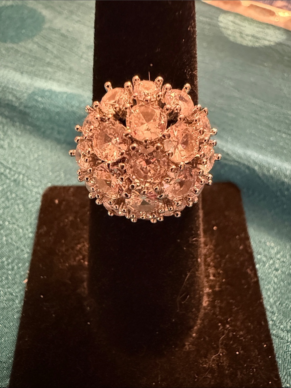 Crystal Cluster Cocktail Ring - Silver Tone - Women Jewelry